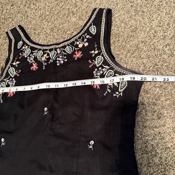 Ultra Dress New York Dress Size 10 Black Linen Blend Embroidered Button Back - Picture 13 of 15